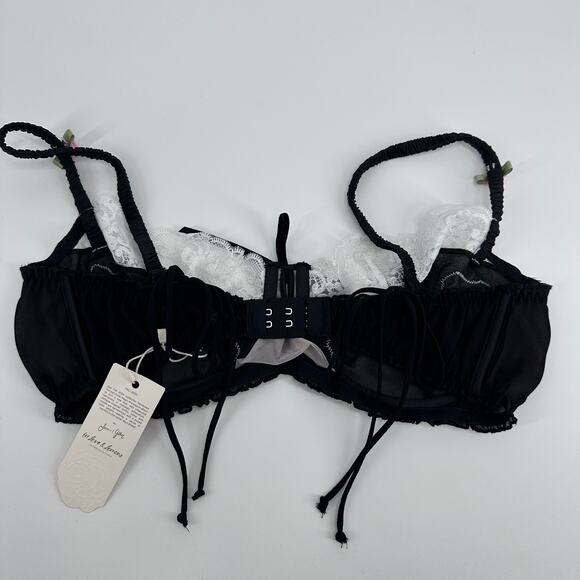 For Love & Lemons Maeve Underwire Bra Black White Lace Rosettes Womens NEW 36DD - Picture 5 of 11